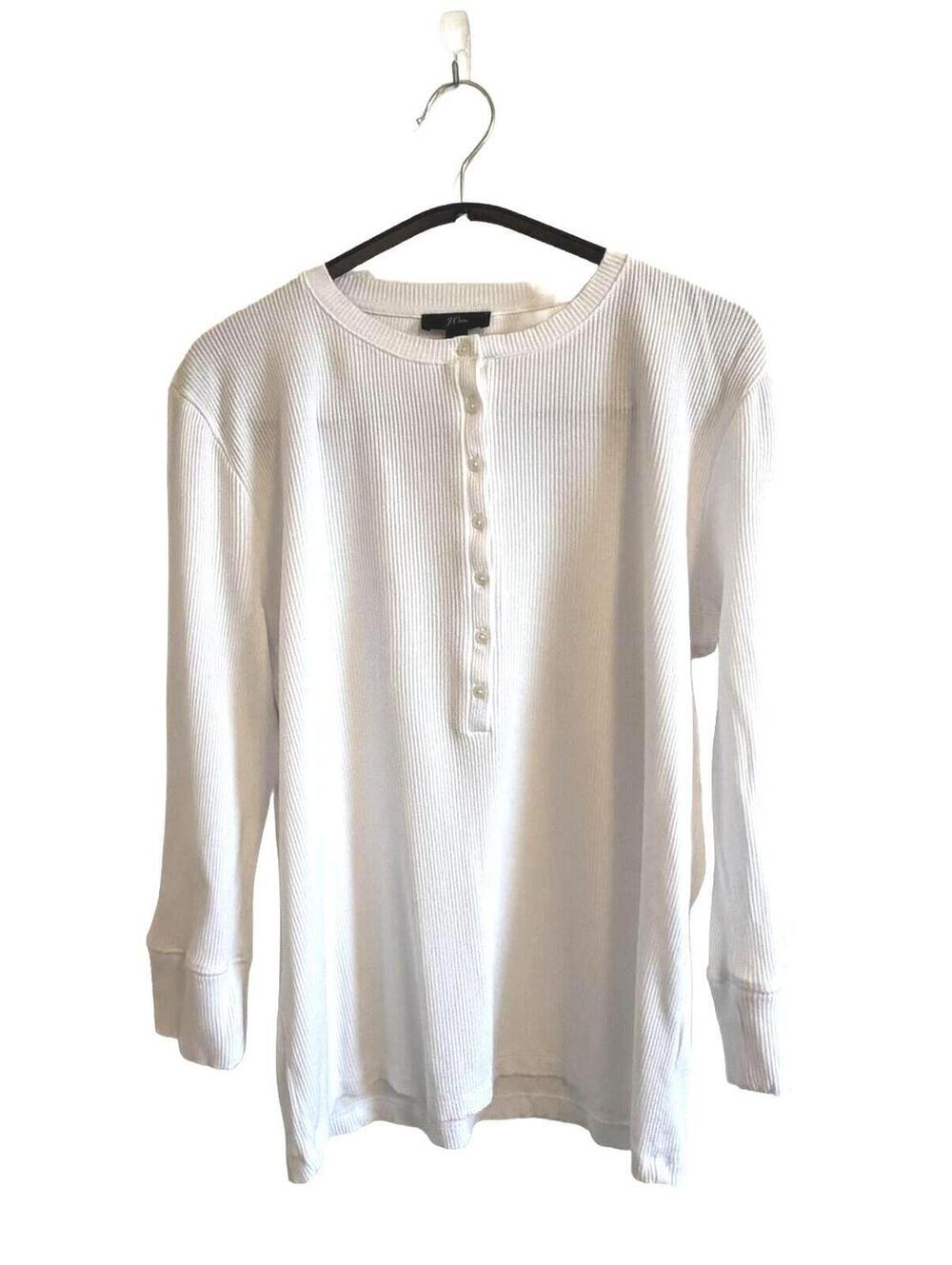 J.Crew Cream Ribbed Long Sleeve Henley Top Size L